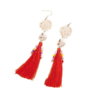 Halloween Alloy & Acrylic & Resin & Glass & Cotton Cord Tassel Dangle Earrings FS-WGA02EE-13-1