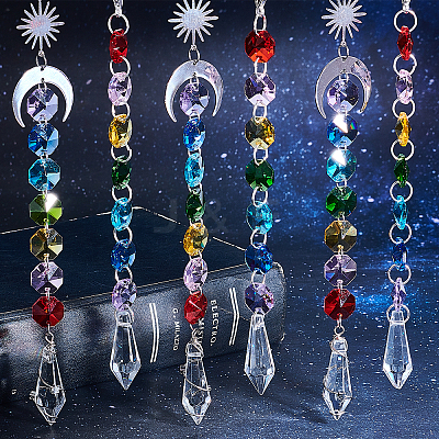 6Pcs 2 Style Electroplate Octagon Glass Beaded Pendant Decorations HJEW-SC0001-32-1