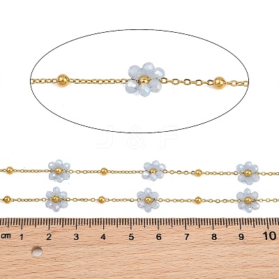 Glass & 304 Stainless Steel Cable Chain Beaded Chains SA-CBAD321-03A-1