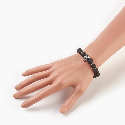 Natural Lava Rock Beads Stretch Bracelets BJEW-JB03959-02-1