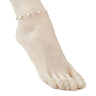 Dyed Rice Natural Shell & 304 Stainless Steel Link Chain Anklets AJEW-AN00727-1