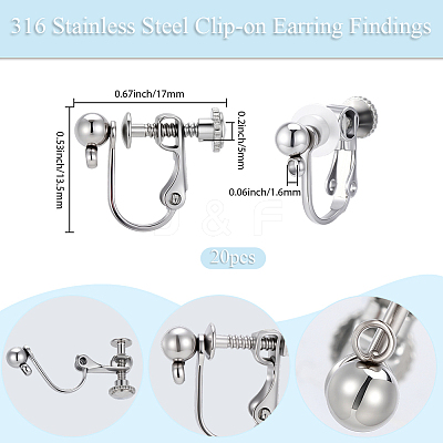 20Pcs 316 Stainless Steel Clip-on Earring Findings STAS-BBC0008-59P-1