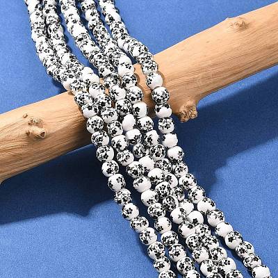 Floral Printed Porcelain Beads PORC-L004-6mm-07-1