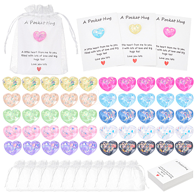 50Pcs 10 Colors Heart Translucent Water Ripple Resin Cabochons DIY-PH0036-55-1