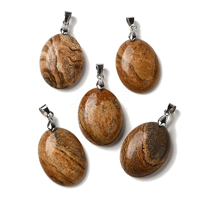 Natural Picture Jasper Pendants G-Z055-03P-25-1