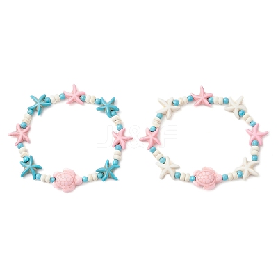 2Pcs Synthetic Turquoise Beads Stretch Bracelets BJEW-JB12019-1