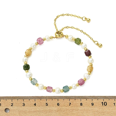 Adjustable Natural Tourmaline & Cultured Freshwater Pearl Beads Slider Bracelets for Women BJEW-JB13609-01-1