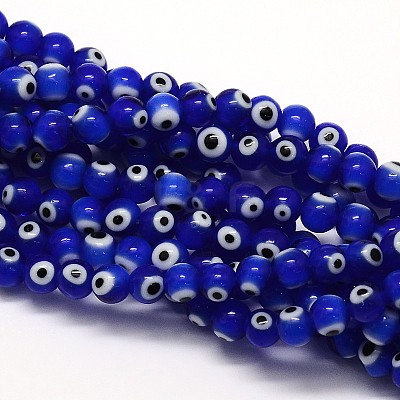 Handmade Evil Eye Lampwork Round Bead Strands LAMP-L055-6mm-06-1