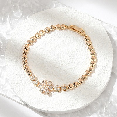 Brass Micro Pave Cubic Zirconia Link Chain Bracelets KK-R217-48G-1