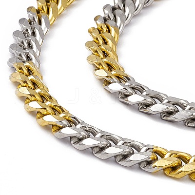 Two Tone PVD Vacuum Plating 201 Stainless Steel Cuban Link Chain Necklace with 304 Stainless Steel Clasps for Men Women NJEW-M194-01D-GP-1