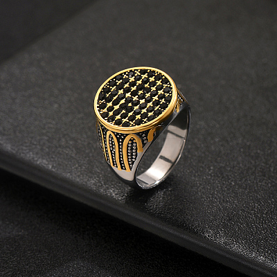 316 Stainless Steel Pave Cubic Zirconia Statement Finger Rings for Men EZ2638-1-1