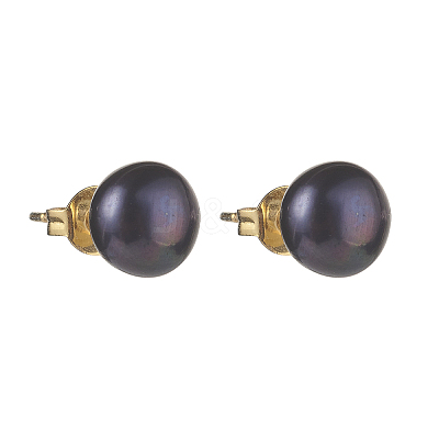 Natural Pearl Rondelle Stud Earrings EJEW-JE04585-1