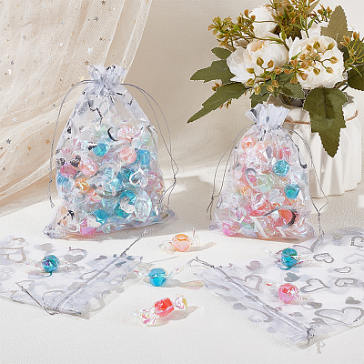80Pcs 2 Styles Heart Printed Organza Bags OP-BBC0001-04A-1