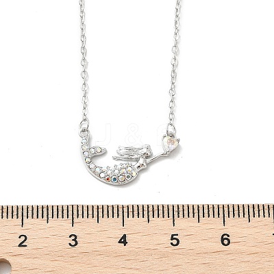 Brass Micro Pave Cubic Zirconia Heart Mermaid Pendant Necklaces for Women NJEW-S441-07A-P-1