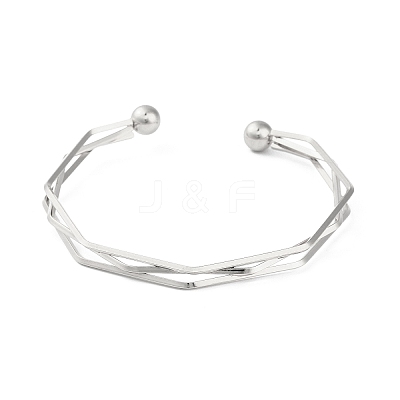Non-Tarnish 304 Stainless Steel 3 Line Open Cuff Bangles for Women BJEW-S155-01P-1