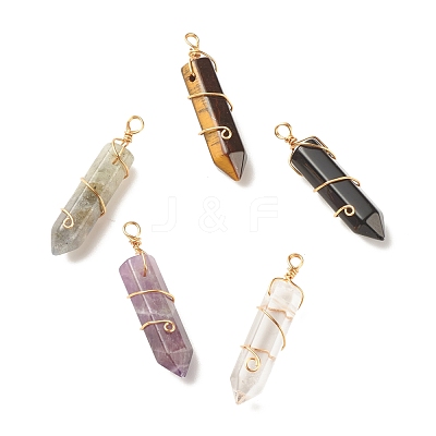 Natural Mixed Gemstone Pointed Pendants PALLOY-JF01502-1