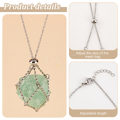 3Pcs 304 Stainless Steel Bar Link Chains Macrame Pouch Empty Stone Holder for Pendant Necklaces Making NJEW-AB00028-1