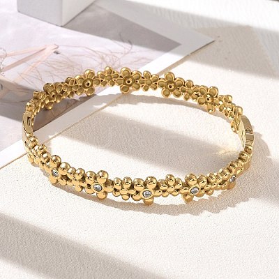 304 Stainless Steel Crystal Rhinestone Hinged Cuff Bangles SA-CBAB92B-17G-1