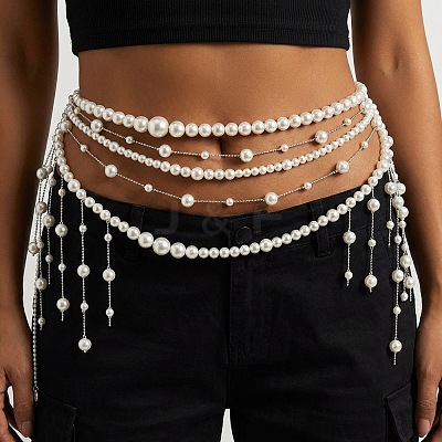 Summer Beach Alloy Imitation Pearl Tassel Waist Beads for Bikini WG13900-01-1
