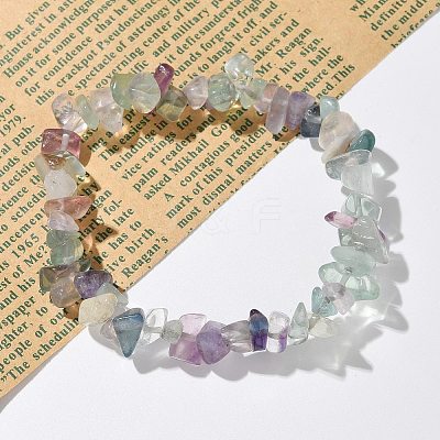 Chips Natural Fluorite Beaded Stretch Bracelets X-BJEW-JB01826-01-1