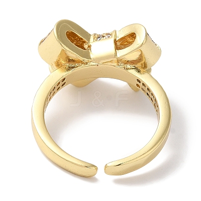 Bowknot Brass Micro Pave Clear Cubic Zirconia Open Cuff Rings for Women RJEW-C098-13G-1