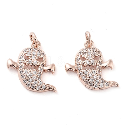 Halloween Rack Plating Brass Micro Pave Clear Cubic Zirconia Pendants KK-M280-04RG-1