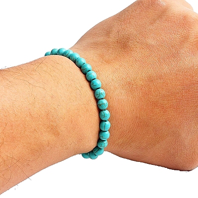 Natural Turquoise Beaded Stretch Bracelets for Men Women PW-WG83054-07-1