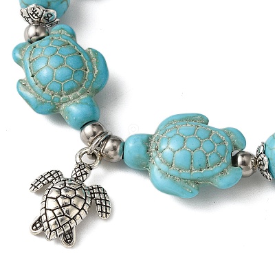 Starfish & Turtle Dyed Synthetic Turquoise Beaded Stretch Bracelets BJEW-JB10925-02-1