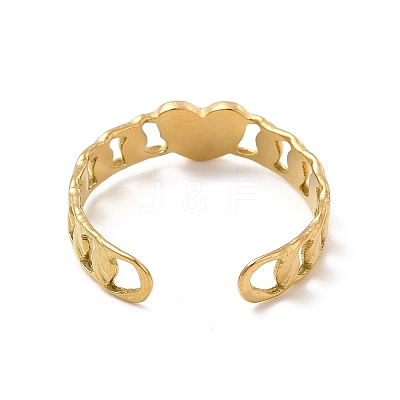Ion Plating(IP) 304 Stainless Steel Heart Open Cuff Ring for Women RJEW-E066-02G-1