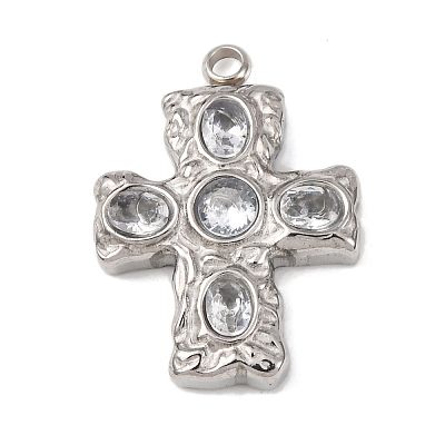 304 Stainless Steel Micro Pave Cubic Zirconia Pendants STAS-P421-02P-1