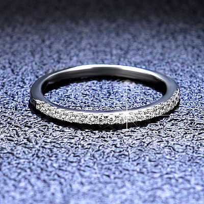 Rhodium Plated 925 Sterling Silver Micro Pave Cubic Zirconia Plain Band Rings WGF7D9C-24-1