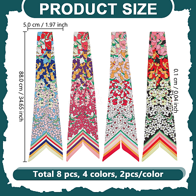 8Pcs 4 Colors Flower Pattern Imitated Silk Fabric Scarf for Women Girls AJEW-GO0004-18-1