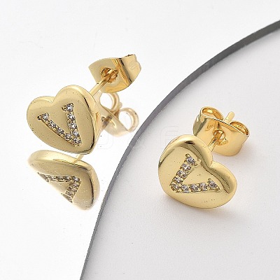 Rack Plating Brass Micro Pave Clear Cubic Zirconia Stud Earrings EJEW-K299-01G-V-1