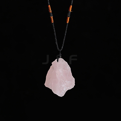 Natural Raw Rose Quartz Nugget Pendant Necklaces PW-WG79580-03-1