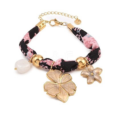 Flower 304 Stainless Steel & Natural Quartz Crystal Charm Bracelets BJEW-P375-01G-1