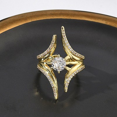 Brass Micro Pave Cubic Zirconia Cuff Open Rings for Women RJEW-L343-09G-01-1