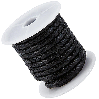 1 Roll Round Braided Cowhide Leather Cord NWIR-CL0001-01B-1