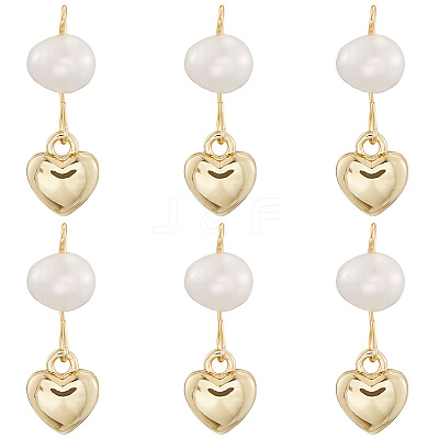 6Pcs Brass & Natural Pearl Heart Pendants KK-BBC0019-31-1