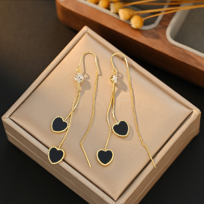 Brass & Acrylic Heart Dangle Ear Thread for Women WGB9E13-01-1