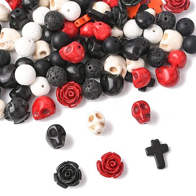 100Pcs 13 Styles Halloween Synthetic Turquoise and Synthetic Coral Beads Set G-FS0005-92-1
