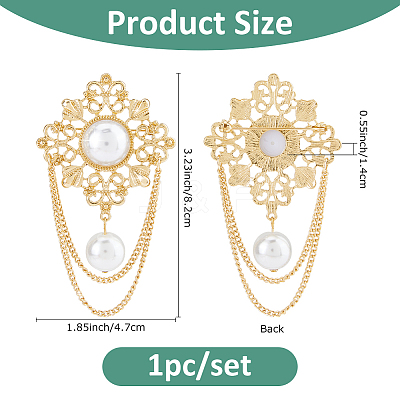 1Pc Flower Alloy Imitation Pearl Fringe Brooches JEWB-FH0002-30-1