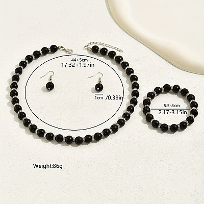 Chic Glass Round Beaded Necklaces & Bracelets & Dangle Earrings Sets for Women ZH0007-1