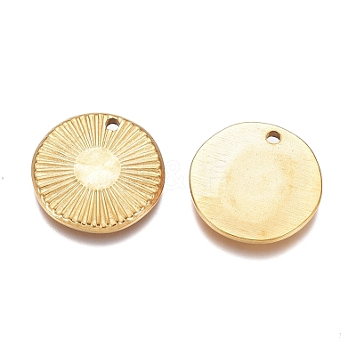 Textured Flat Round 304 Stainless Steel Pendants X-STAS-G218-06G-1