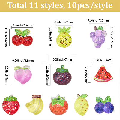 110Pcs 11 Styles Fruits Resin Cabochons MRMJ-SC0001-54-1