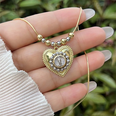 Religion Brass Heart with Saint Pendant Necklaces for Women WG01AF5-06-1
