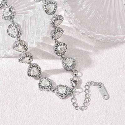 304 Stainless Steel Full Crystal Rhinestone Heart Link Chain Necklaces for Women SA-CBABBEA-01-1