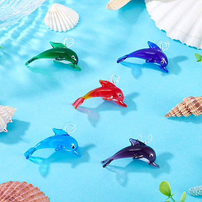5Pcs 5 Colors Handmade Lampwork Pendants LAMP-TA0001-66-1