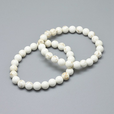 Natural Magnesite Bead Stretch Bracelets BJEW-K212-B-008-1