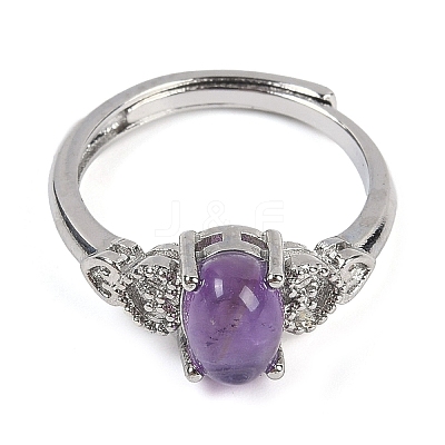 Oval Natural Amethyst Adjustable Rings RJEW-Q819-01P-10-1