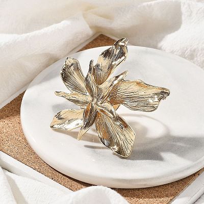 Flower Alloy Adjustable Rings for Women RJEW-B108-01KCG-1